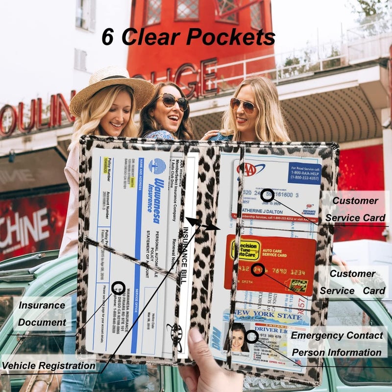 ZYAQUDEC Premium Car Registration and Insurance Holder,Registration Insurance Card Holder of Leopard Print PU Leather Looks Stylish and Special,Glove Box Organizer Makes Your Documents In Order. - Image 4